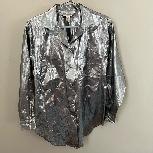 Karen Scott VINTAGE Women’s Metal Long Sleeve Button Up Entertainment Shirt M